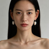 Minimal Elegant Inlaid Cubic Zirconia Baroque Freshwater Pearl Hook Earrings - floysun