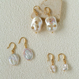 Minimal Elegant Inlaid Cubic Zirconia Baroque Freshwater Pearl Hook Earrings - floysun