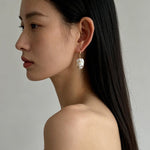 Minimal Elegant Inlaid Cubic Zirconia Baroque Freshwater Pearl Hook Earrings - floysun