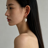 Minimal Elegant Inlaid Cubic Zirconia Baroque Freshwater Pearl Hook Earrings - floysun