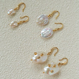 Minimal Elegant Inlaid Cubic Zirconia Baroque Freshwater Pearl Hook Earrings - floysun
