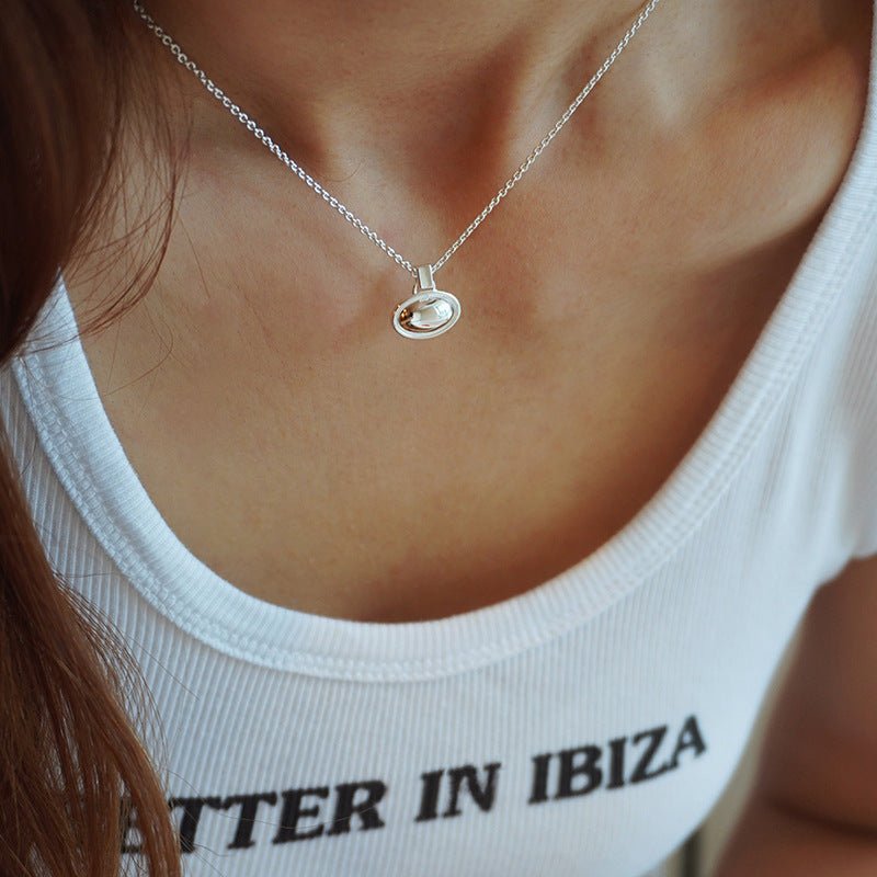 Minimal Geometric Oval Pendant Chain Necklace - floysun