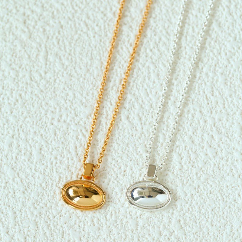 Minimal Geometric Oval Pendant Chain Necklace - floysun