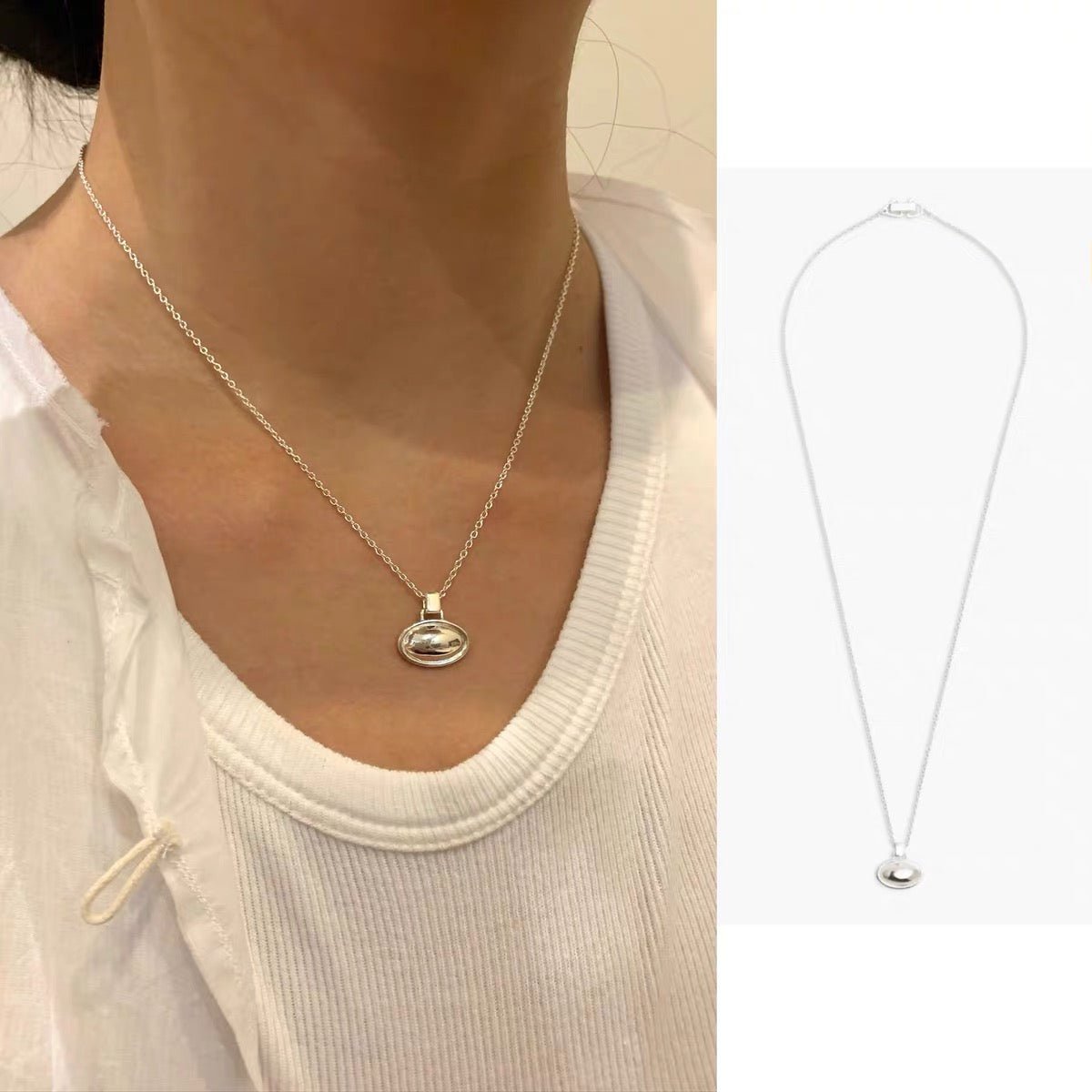 Minimal Geometric Oval Pendant Chain Necklace - floysun