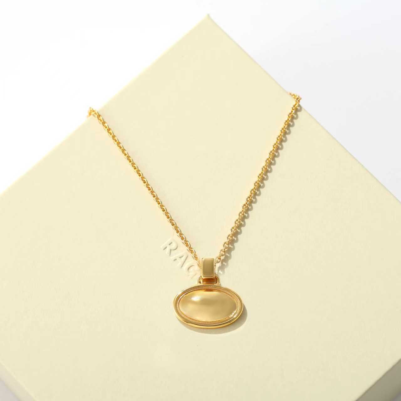 Minimal Geometric Oval Pendant Chain Necklace - floysun