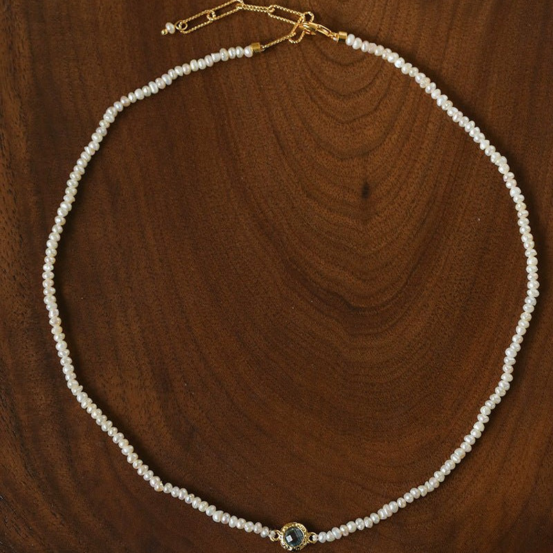 Minimal Luxury Vintage Color Zircon Rice Freshwater Pearl Collarbone Necklace - floysun