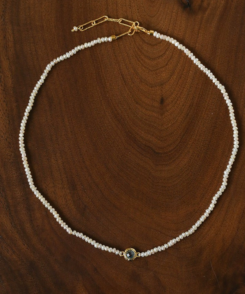 Minimal Luxury Vintage Color Zircon Rice Freshwater Pearl Collarbone Necklace - floysun