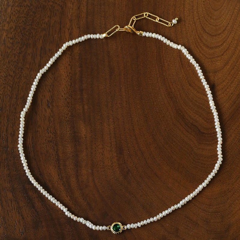 Minimal Luxury Vintage Color Zircon Rice Freshwater Pearl Collarbone Necklace - floysun