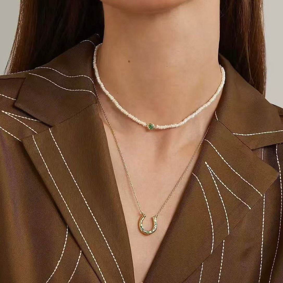 Minimal Luxury Vintage Color Zircon Rice Freshwater Pearl Collarbone Necklace - floysun