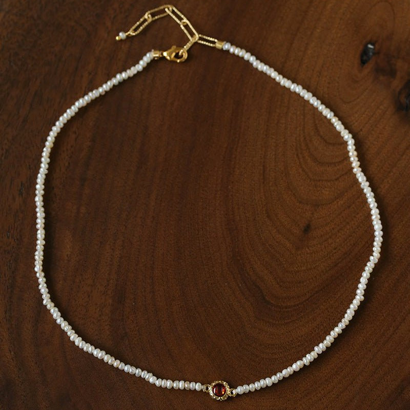 Minimal Luxury Vintage Color Zircon Rice Freshwater Pearl Collarbone Necklace - floysun
