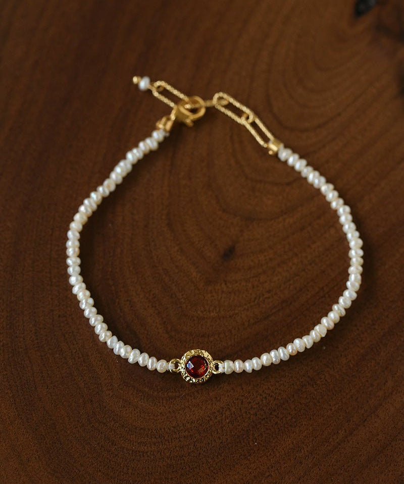 Minimal Luxury Vintage Color Zircon Rice Freshwater Pearl Stack Bracelet - floysun