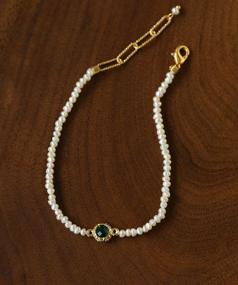 Minimal Luxury Vintage Color Zircon Rice Freshwater Pearl Stack Bracelet - floysun