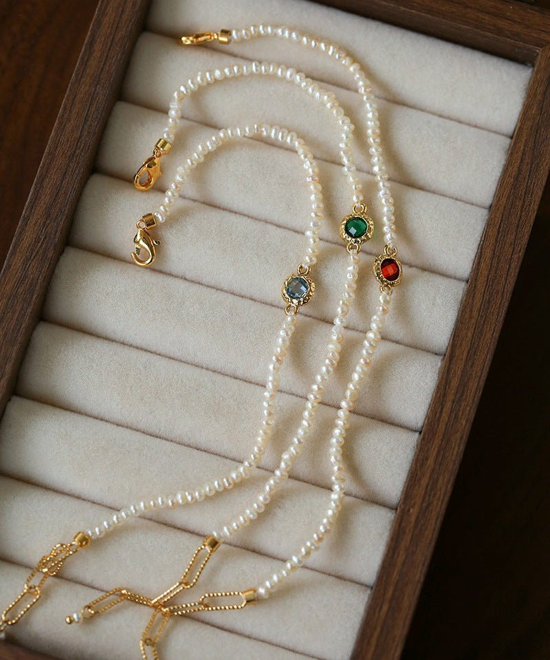 Minimal Luxury Vintage Color Zircon Rice Freshwater Pearl Stack Bracelet - floysun