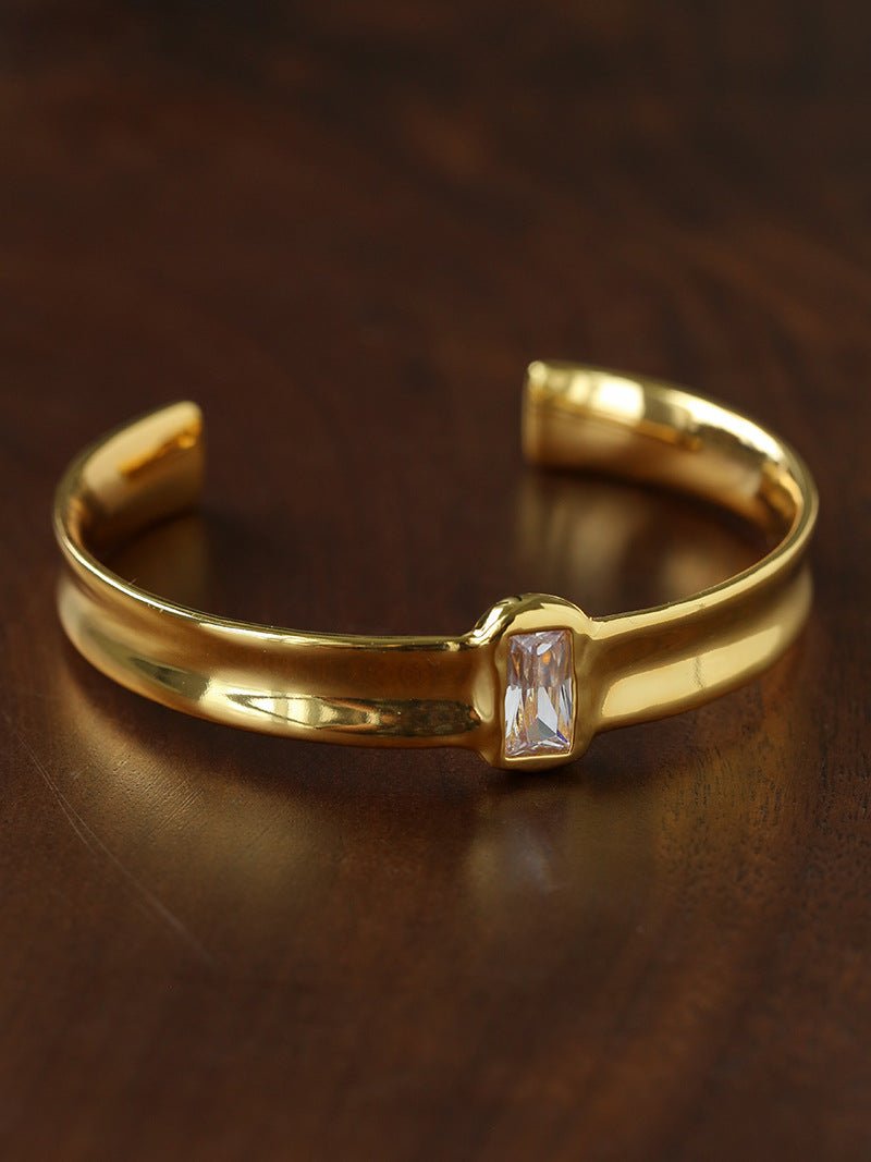 Minimal Rectangular Zircon Open Cuff Bracelet - floysun