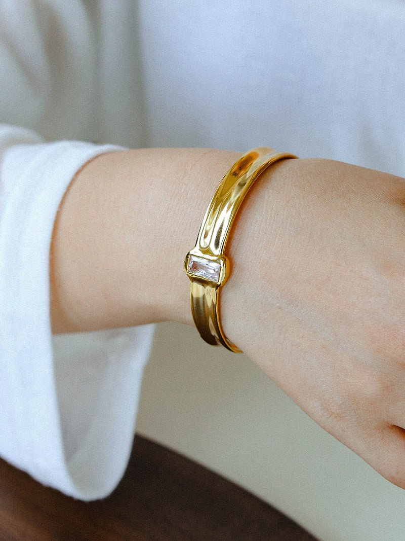 Minimal Rectangular Zircon Open Cuff Bracelet - floysun