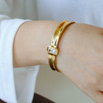 Minimal Rectangular Zircon Open Cuff Bracelet - floysun