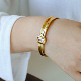 Minimal Rectangular Zircon Open Cuff Bracelet - floysun