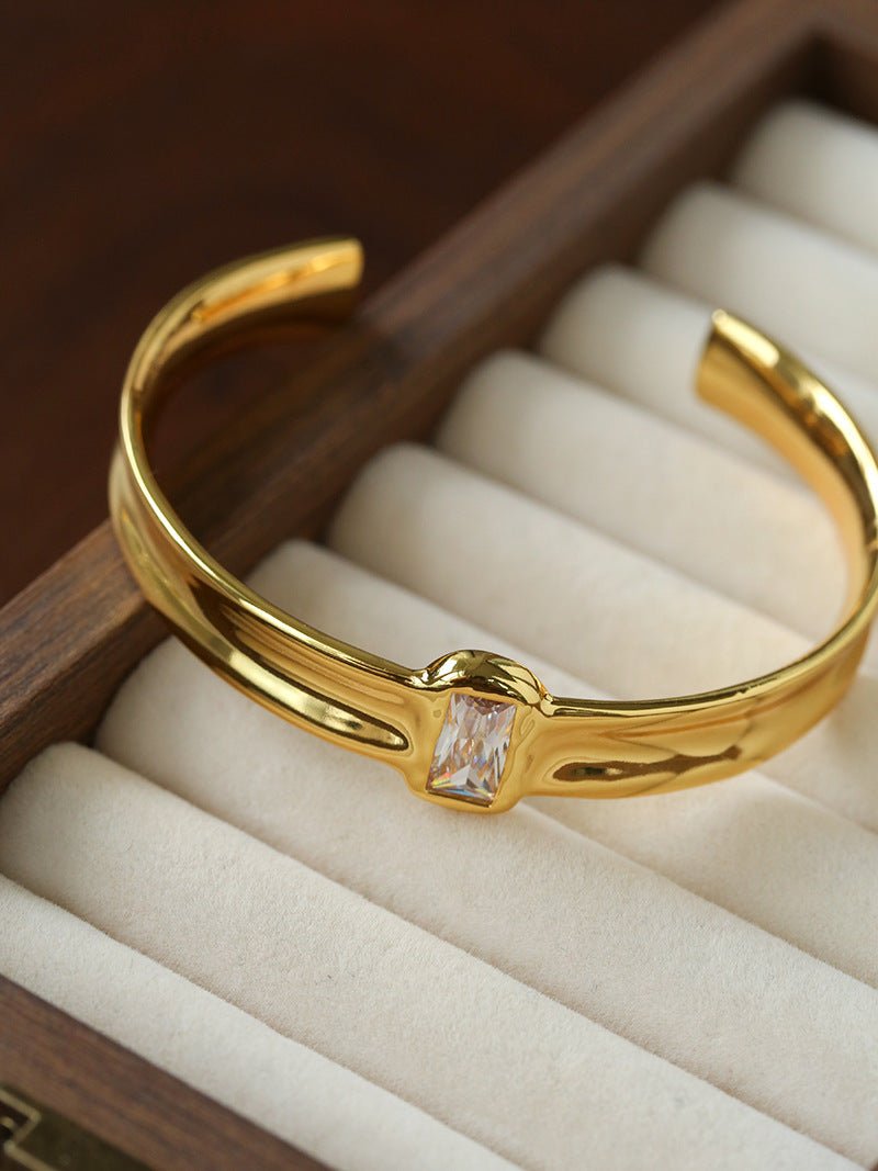 Minimal Rectangular Zircon Open Cuff Bracelet - floysun