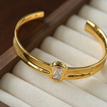Minimal Rectangular Zircon Open Cuff Bracelet - floysun