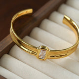 Minimal Rectangular Zircon Open Cuff Bracelet - floysun