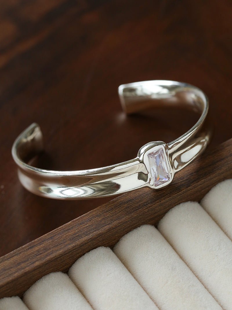 Minimal Rectangular Zircon Open Cuff Bracelet - floysun