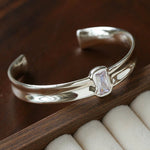 Minimal Rectangular Zircon Open Cuff Bracelet - floysun