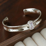 Minimal Rectangular Zircon Open Cuff Bracelet - floysun