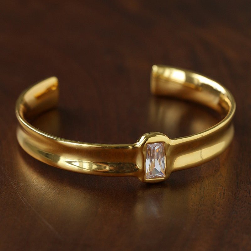 Minimal Rectangular Zircon Open Cuff Bracelet - floysun