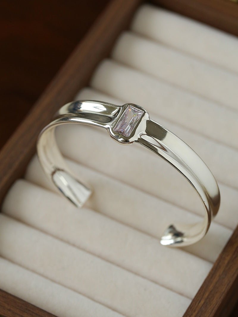 Minimal Rectangular Zircon Open Cuff Bracelet - floysun
