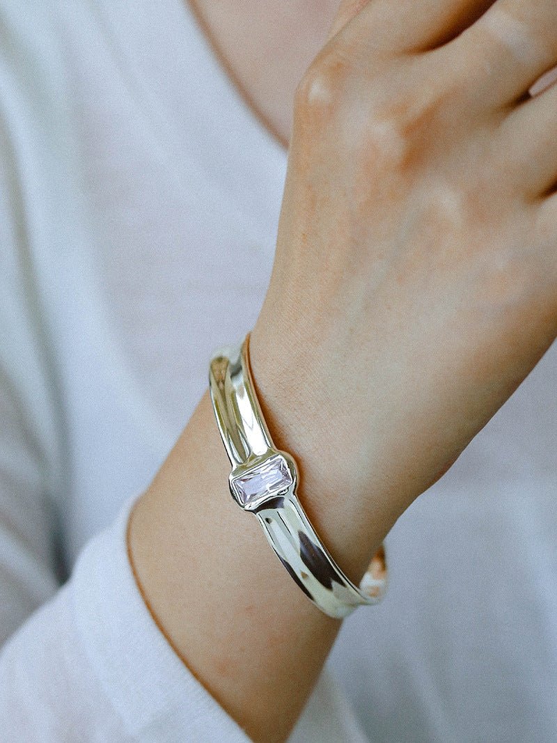 Minimal Rectangular Zircon Open Cuff Bracelet - floysun