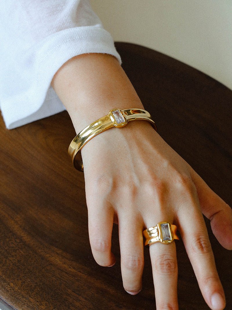 Minimal Rectangular Zircon Open Cuff Bracelet - floysun