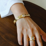 Minimal Rectangular Zircon Open Cuff Bracelet - floysun