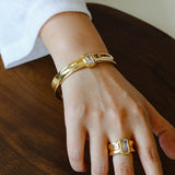 Minimal Rectangular Zircon Open Cuff Bracelet - floysun