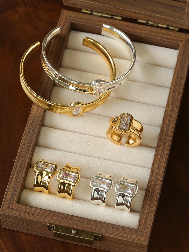 Minimal Rectangular Zircon Open Cuff Bracelet - floysun