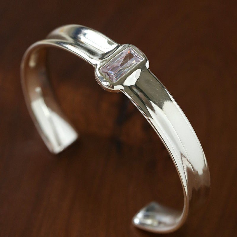 Minimal Rectangular Zircon Open Cuff Bracelet - floysun