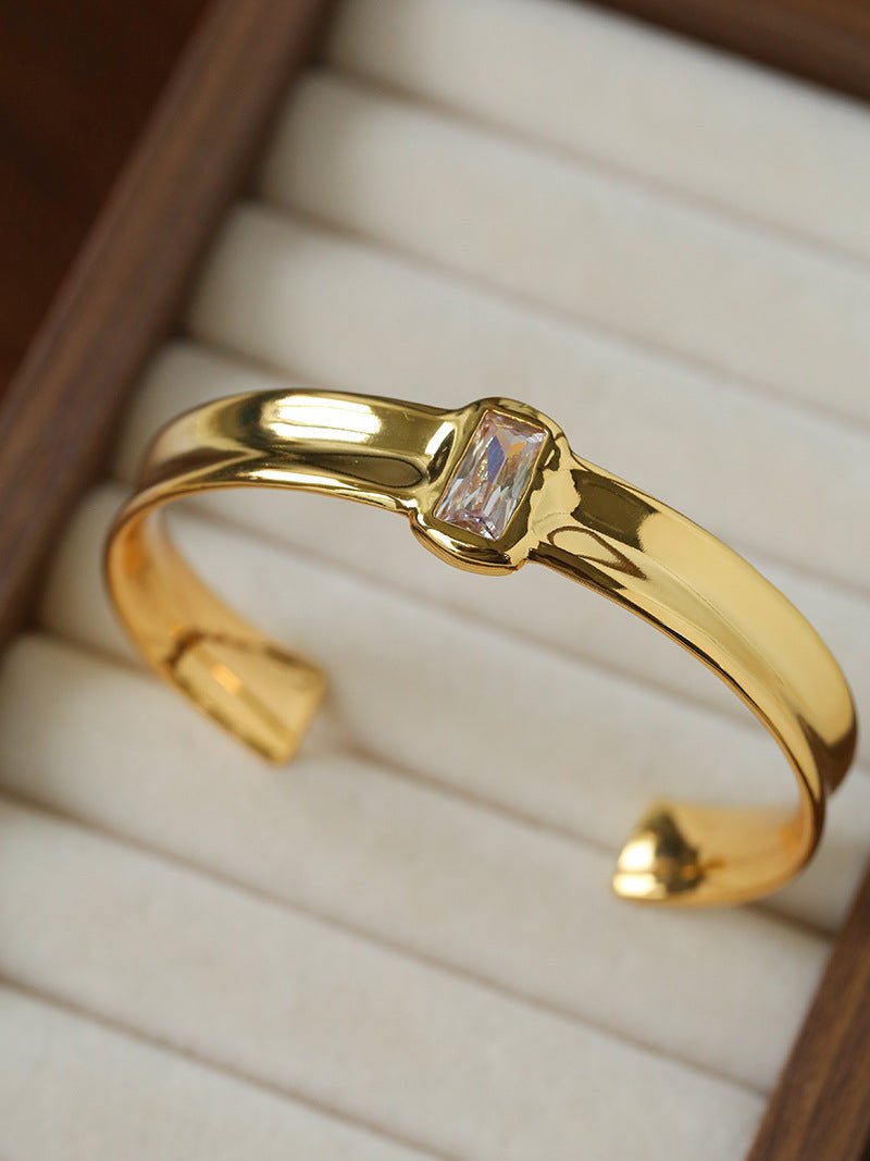 Minimal Rectangular Zircon Open Cuff Bracelet - floysun
