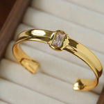 Minimal Rectangular Zircon Open Cuff Bracelet - floysun