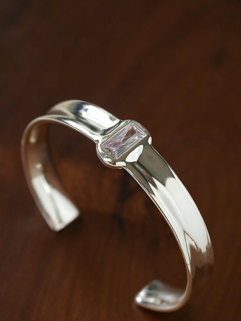 Minimal Rectangular Zircon Open Cuff Bracelet - floysun