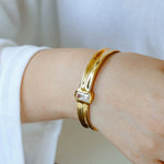 Minimal Rectangular Zircon Open Cuff Bracelet - floysun