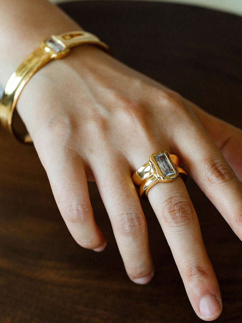 Minimal Rectangular Zircon Open Cuff Bracelet - floysun