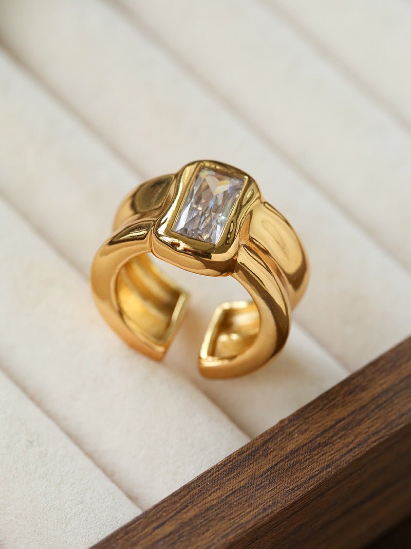 Minimal Rectangular Zircon Open Ring - floysun