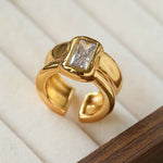 Minimal Rectangular Zircon Open Ring - floysun