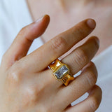Minimal Rectangular Zircon Open Ring - floysun
