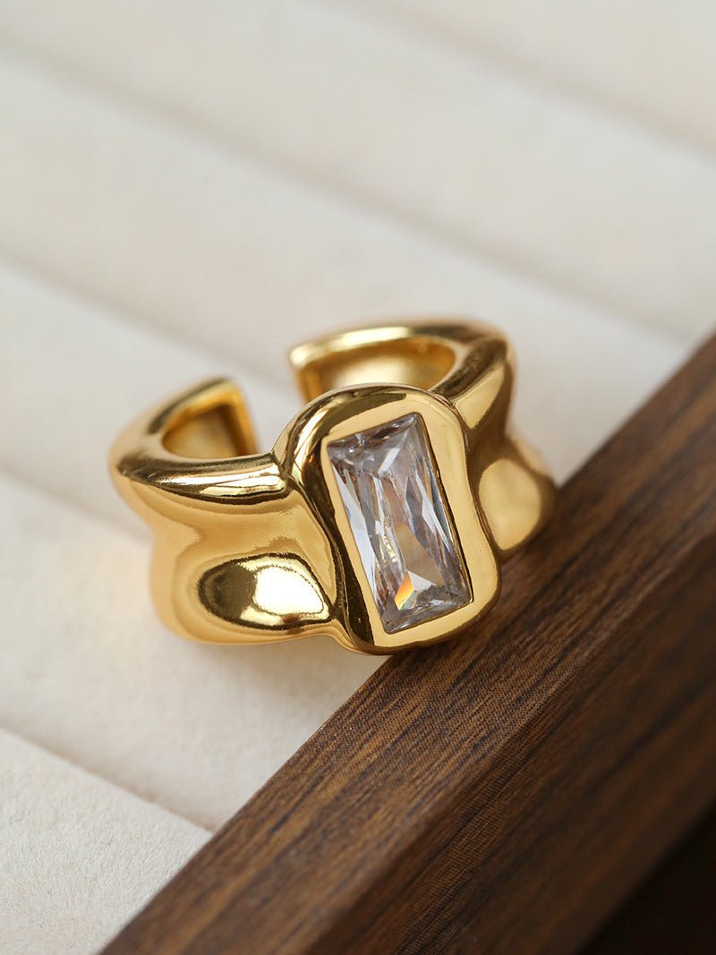 Minimal Rectangular Zircon Open Ring - floysun