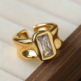 Minimal Rectangular Zircon Open Ring - floysun