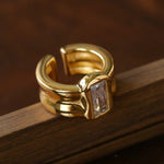 Minimal Rectangular Zircon Open Ring - floysun