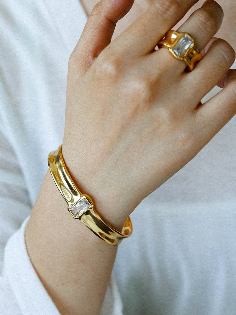 Minimal Rectangular Zircon Open Ring - floysun