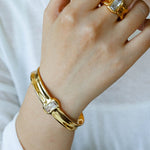 Minimal Rectangular Zircon Open Ring - floysun