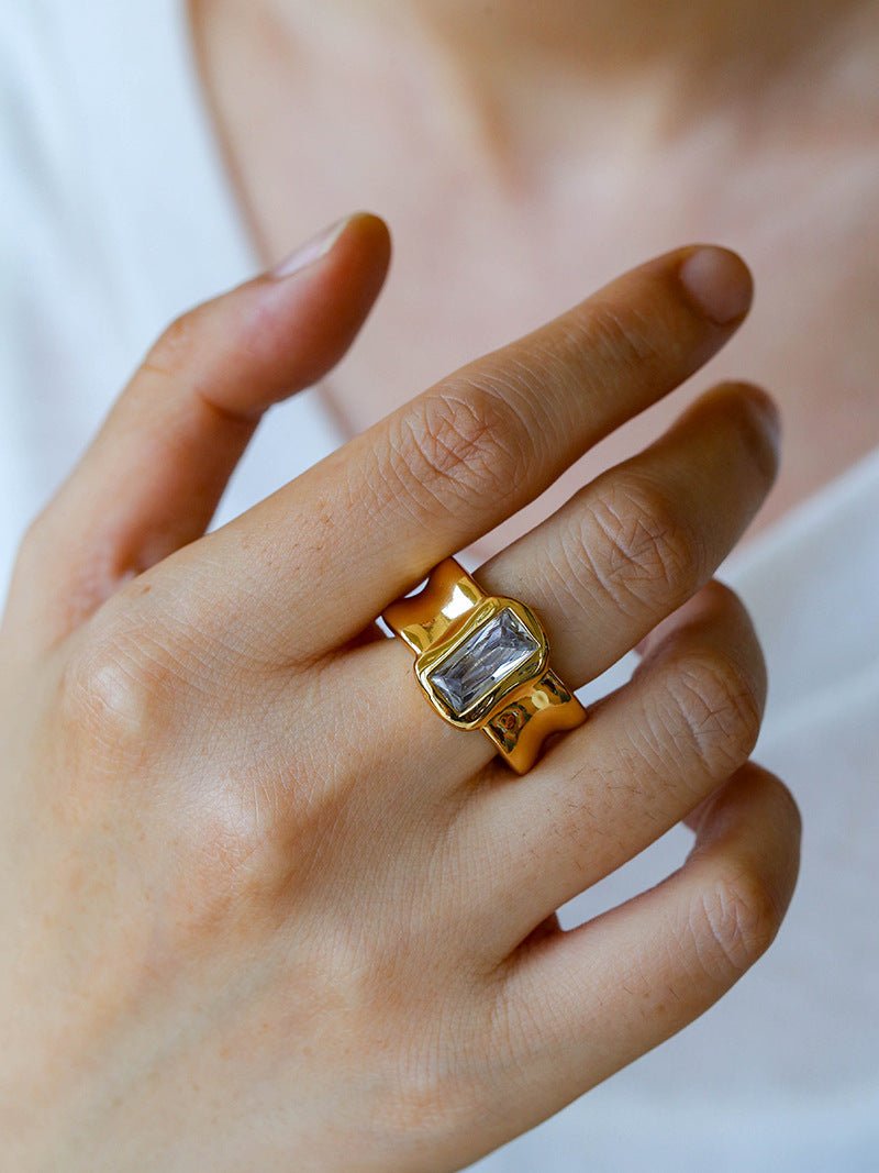 Minimal Rectangular Zircon Open Ring - floysun