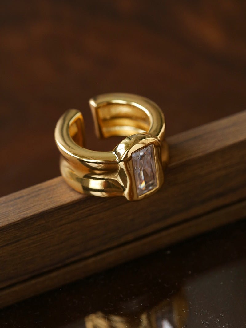 Minimal Rectangular Zircon Open Ring - floysun